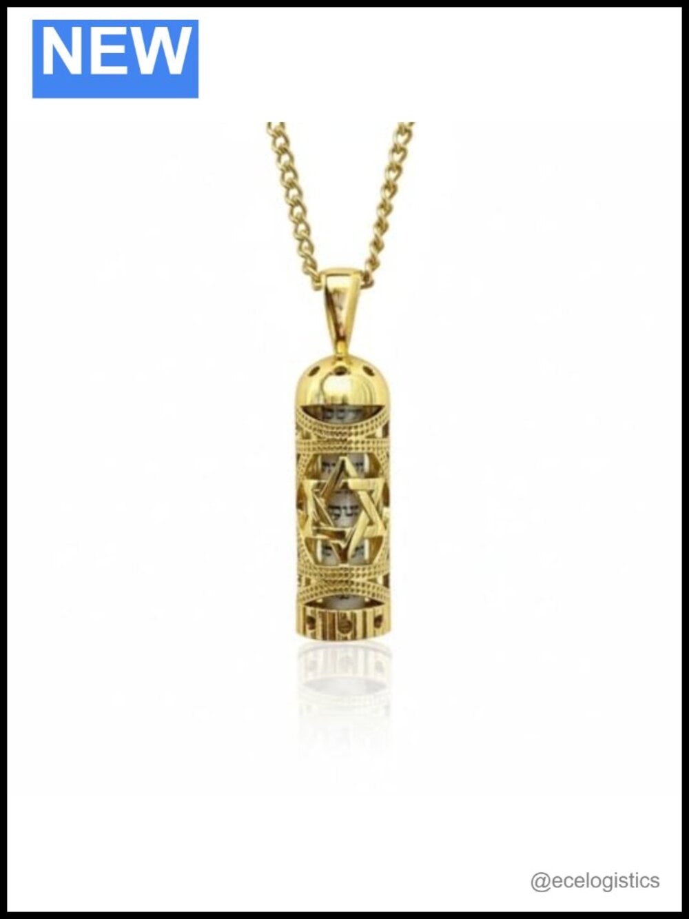 14K Gold Plated Mezuzah Pendant Necklace with Scroll Shema Israel Jewish
